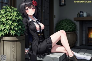 A woman in a school uniform posing for a picture.