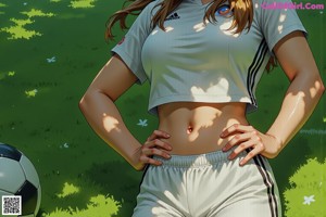 A woman in a yellow shirt and white shorts standing in front of a crowd.