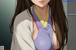 A woman in a white kimono is standing on some steps.