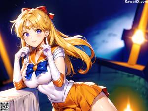 A girl in a sailor suit sitting on the ground.