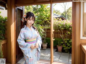 A woman in a kimono posing for the camera.