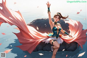 A woman with a flower in her hair looking up at the sky.
