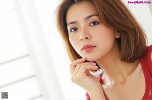 A woman in a floral dress posing for a picture.